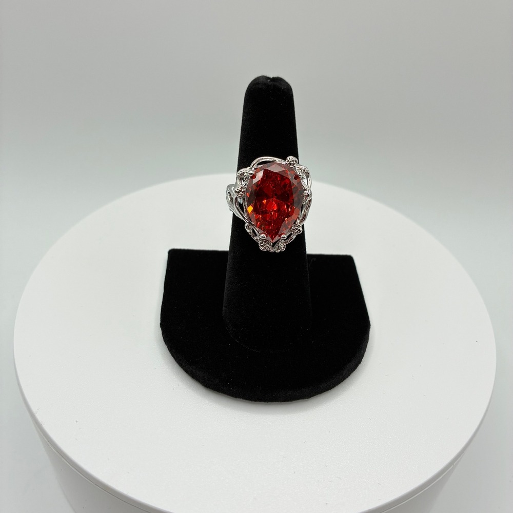 Women's Ring 6.5 Red Pear Cut Gemstone Adjustable Silver Branch Band
